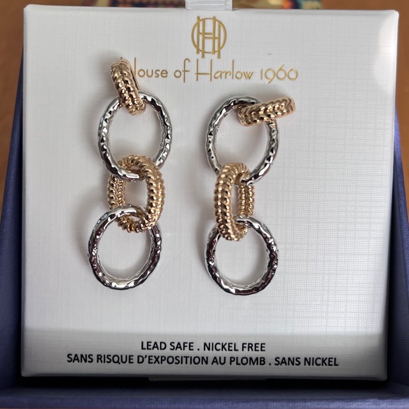 House of Harlow 1960 Two-Tone Chain Earrings - Picture 1 of 4